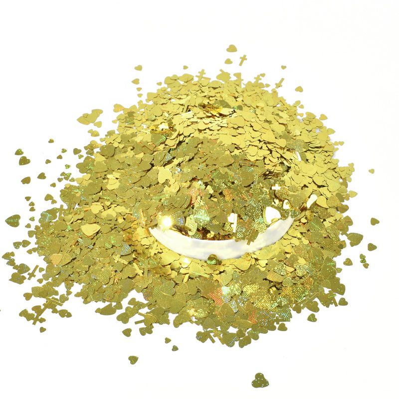G1031p New Pet Starlight Gold Love Cross Glitter Various Sizes Mixed Nail Art Glitter Powder Factory Wholesale